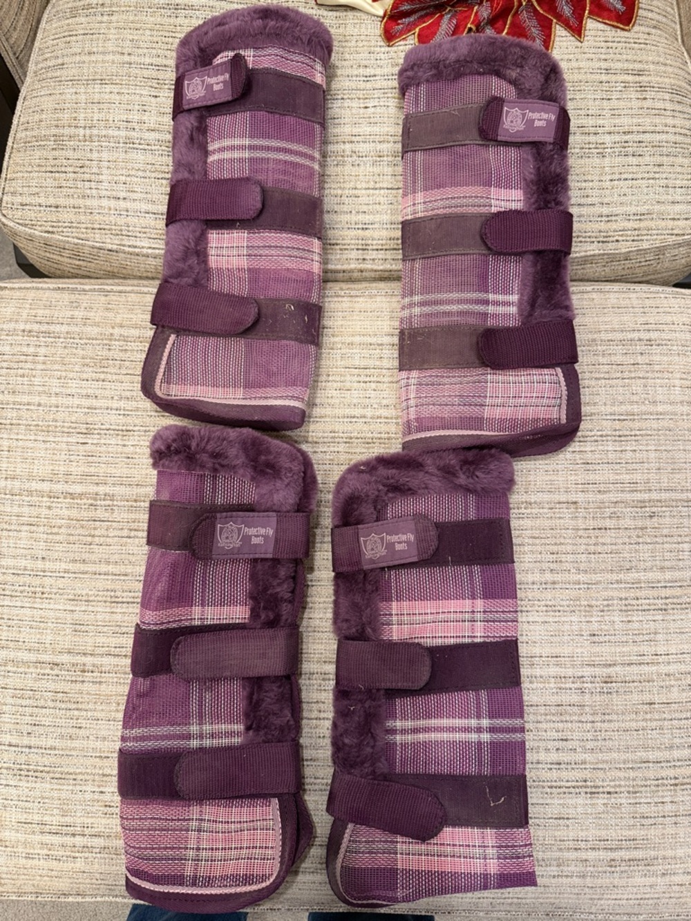 Kensington Purple Plaid Fur-Lined Horse Fly Boots (Set of 4)